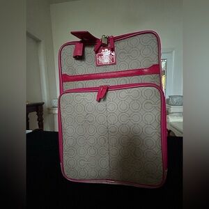 Coach Beige and Pink Signature Rolling Luggage
